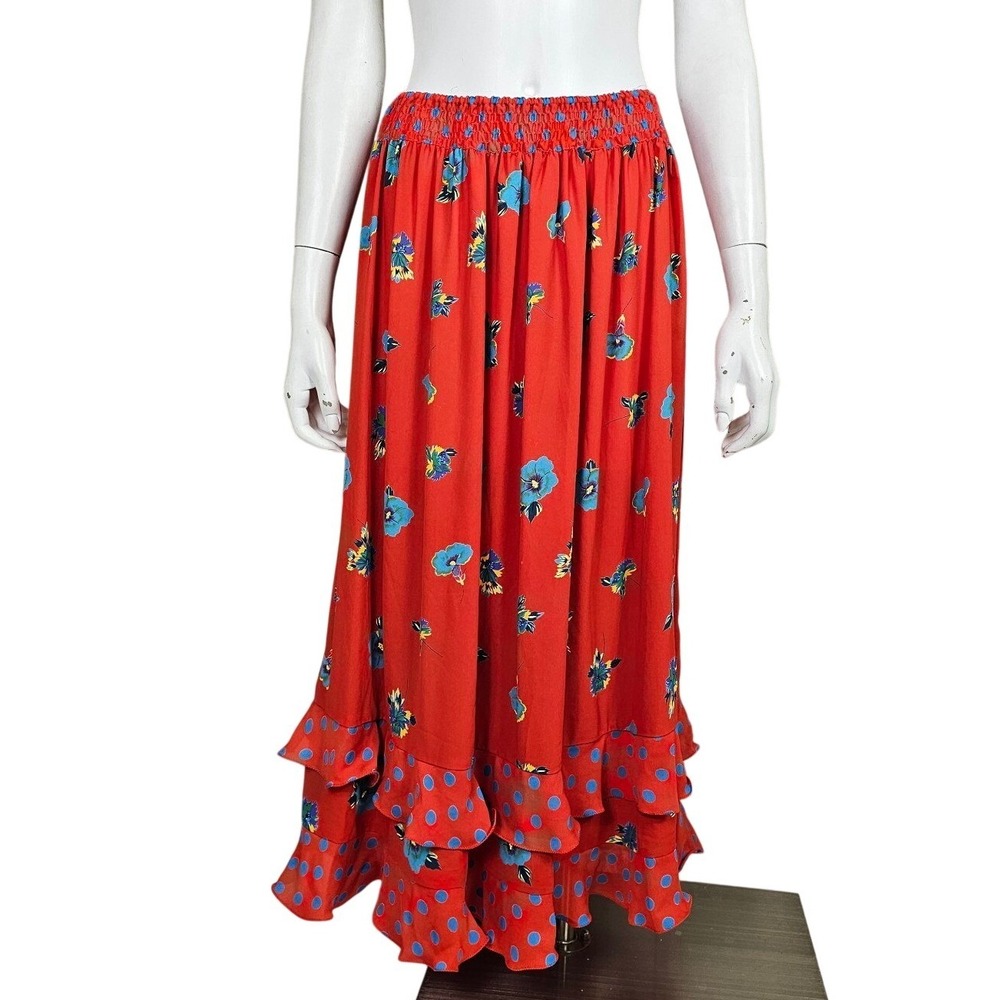 Vintage Diane Freis‎ Marisa Christina Floral Polka Dot Tiered Maxi Skirt Boho
